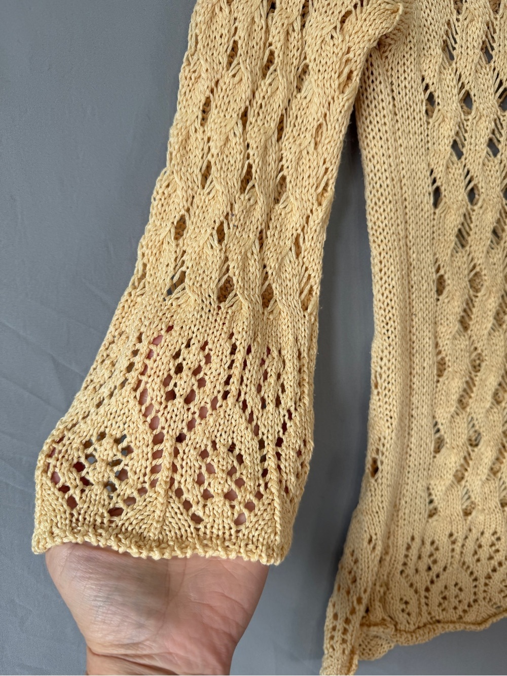 M Made in Italy Womens Boho Hippie Crochet Oversized Sweater Size S Yellow Flare - Picture 4 of 6
